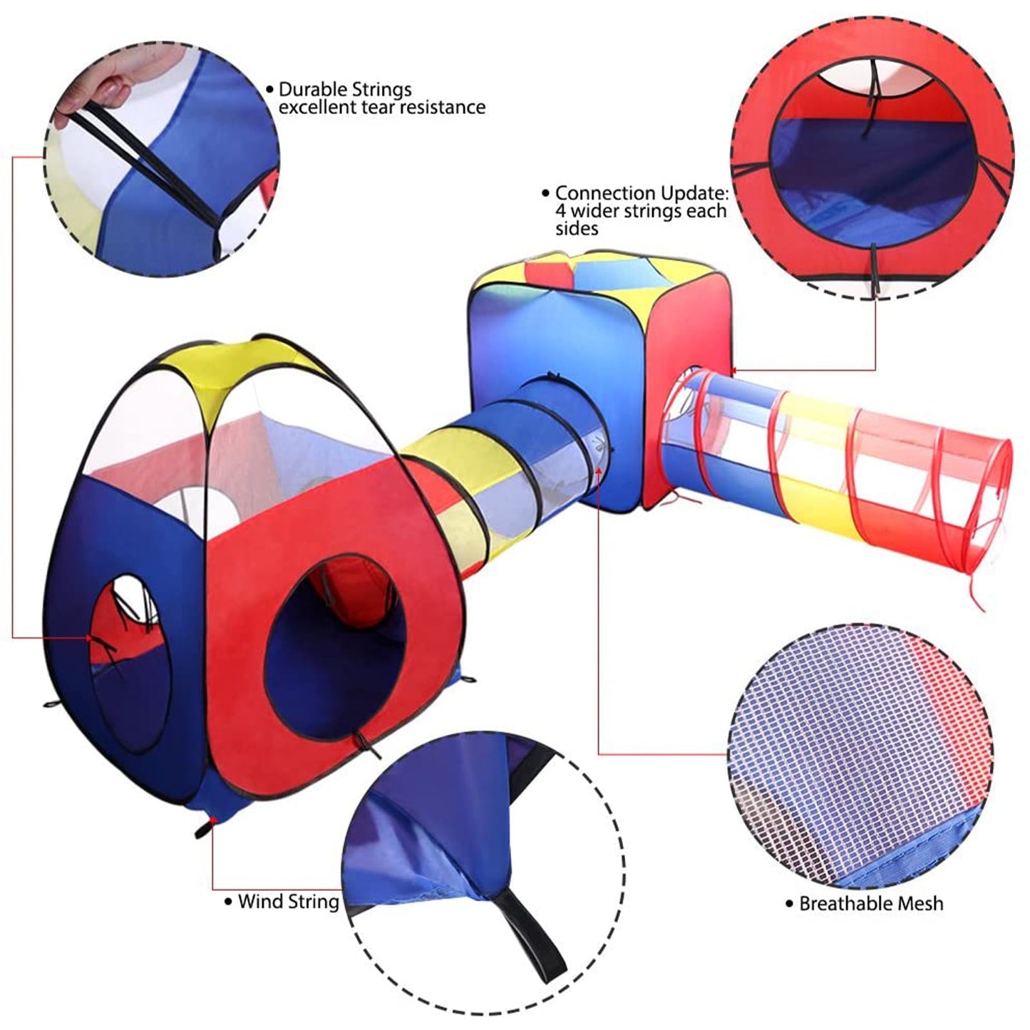 Yexmas 4 in 1 Kids Play Tent and Tunnels, Foldable Indoor Outdoor Pop Up Ball Pit, 2 Tents + 2 Crawl Tunnels Playhouse Tent Set for Boys Girls Kids(No Ball)