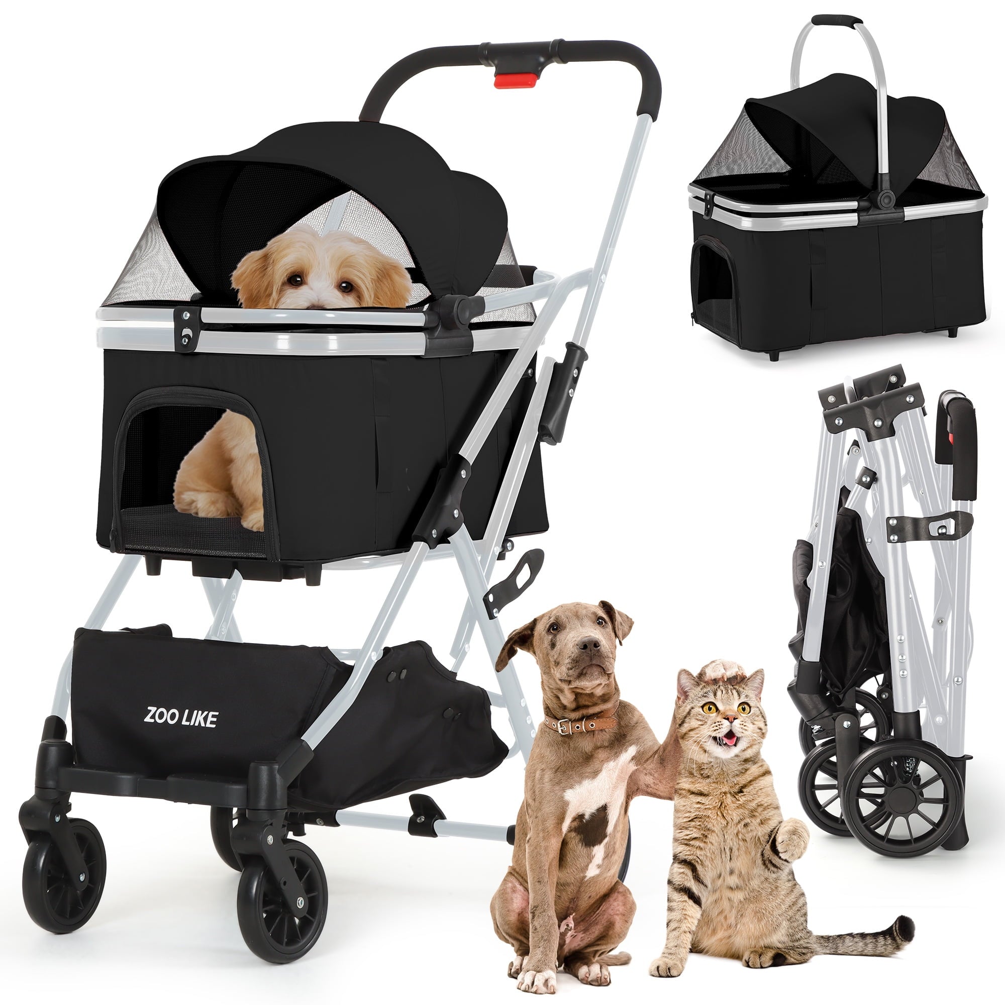 dog stroller cart Zoolike Pet Stroller, Dog Cat Stroller 3-in-1 Detachable Doggy Strolle – TEAYINGDE