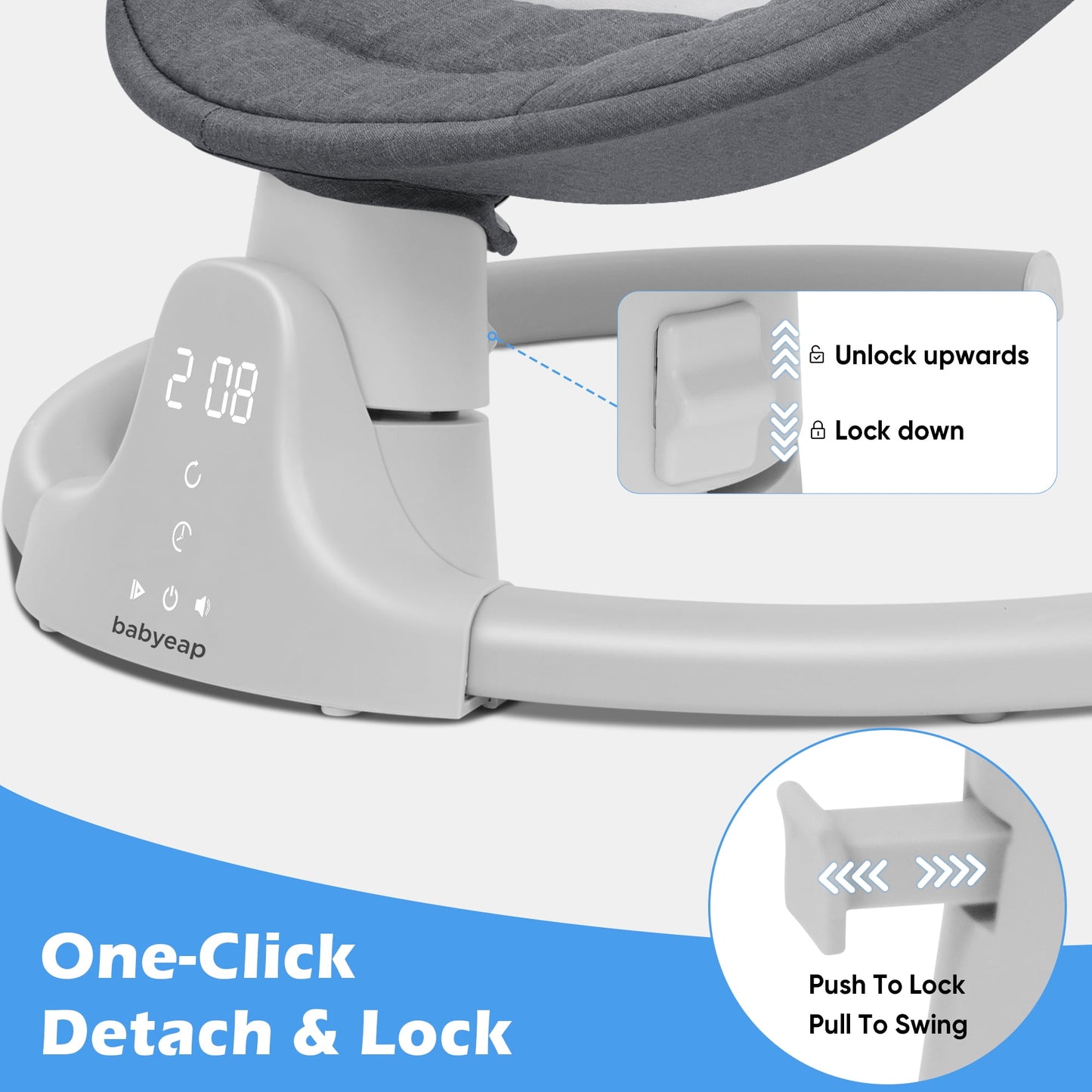 Babyeap Baby Swing for Infants - APP Remote Bluetooth Control, 5 Speed Settings, 10 Lullabies, USB Plug
