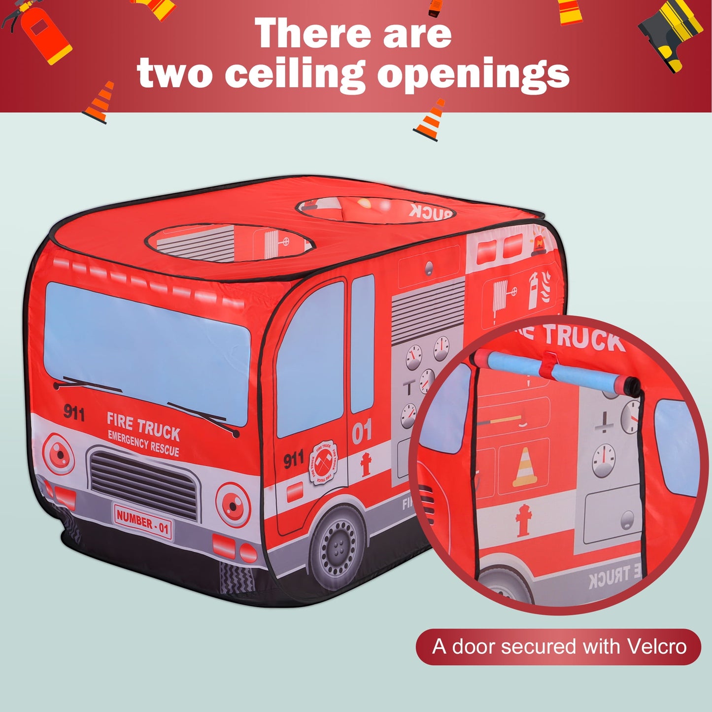 Yexmas Fire Truck Pop Up Tent with Carrying Case, Playhouse Indoor and Outdoor Kids Play Tent for Boys and Girls Children 3+ Years Gift
