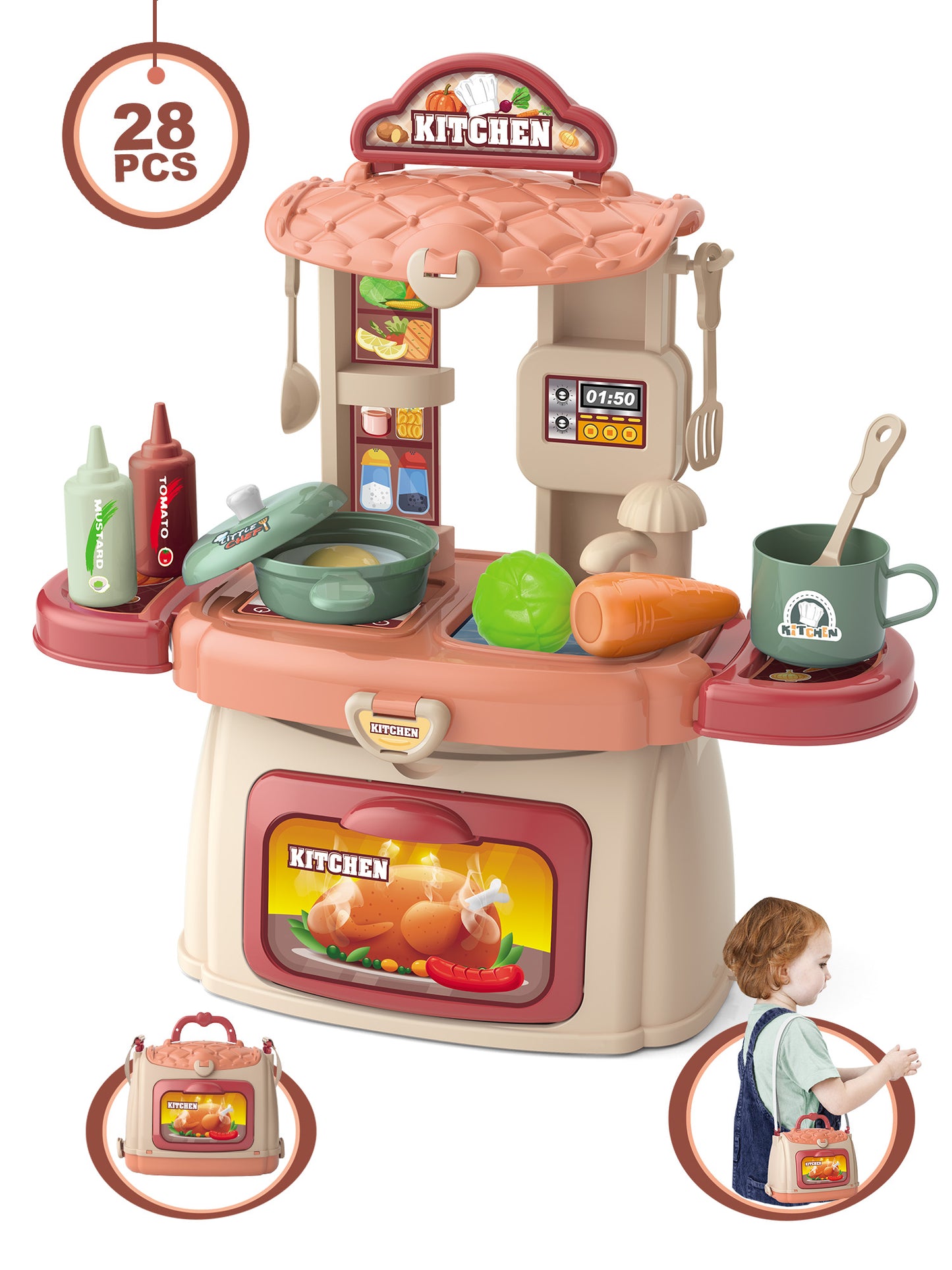 Yexmas Kids Cash Register Pretend Play Food Supermarket Cashier Toy Cash Register Playset Gifts for Kids Boys Girls Ages 3