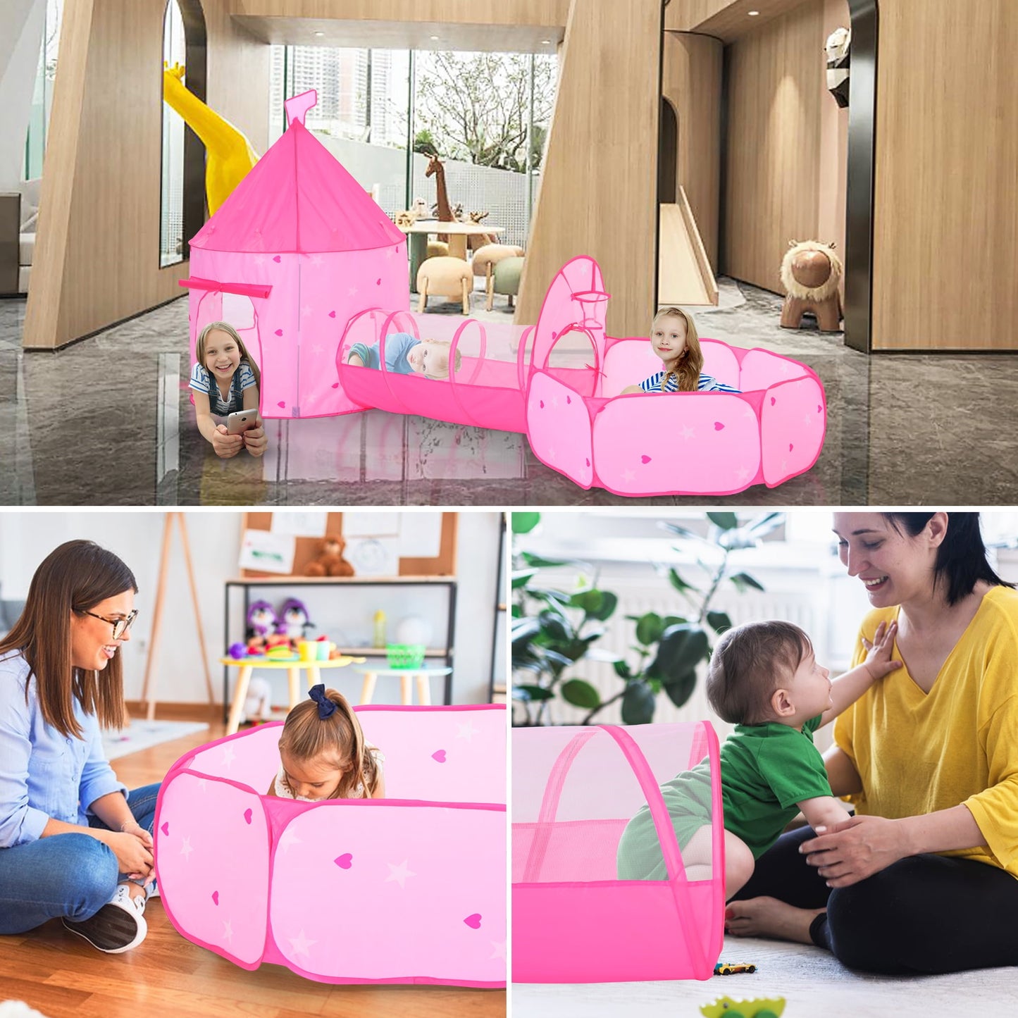 Yexmas Kids Ball Pit with Play Tent and Play Tunnel, Kids Pop Up Tent for Indoor Outdoor, Toys for Boys Girls Babies Toddlers Playhouse