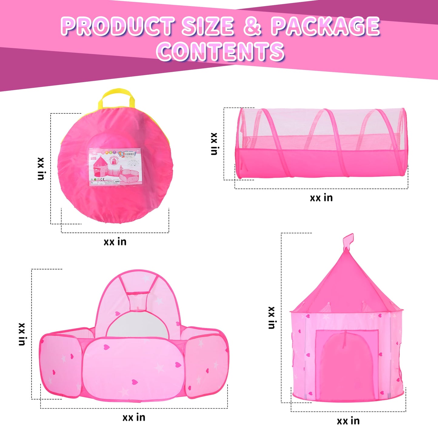 Yexmas Kids Ball Pit with Play Tent and Play Tunnel, Kids Pop Up Tent for Indoor Outdoor, Toys for Boys Girls Babies Toddlers Playhouse