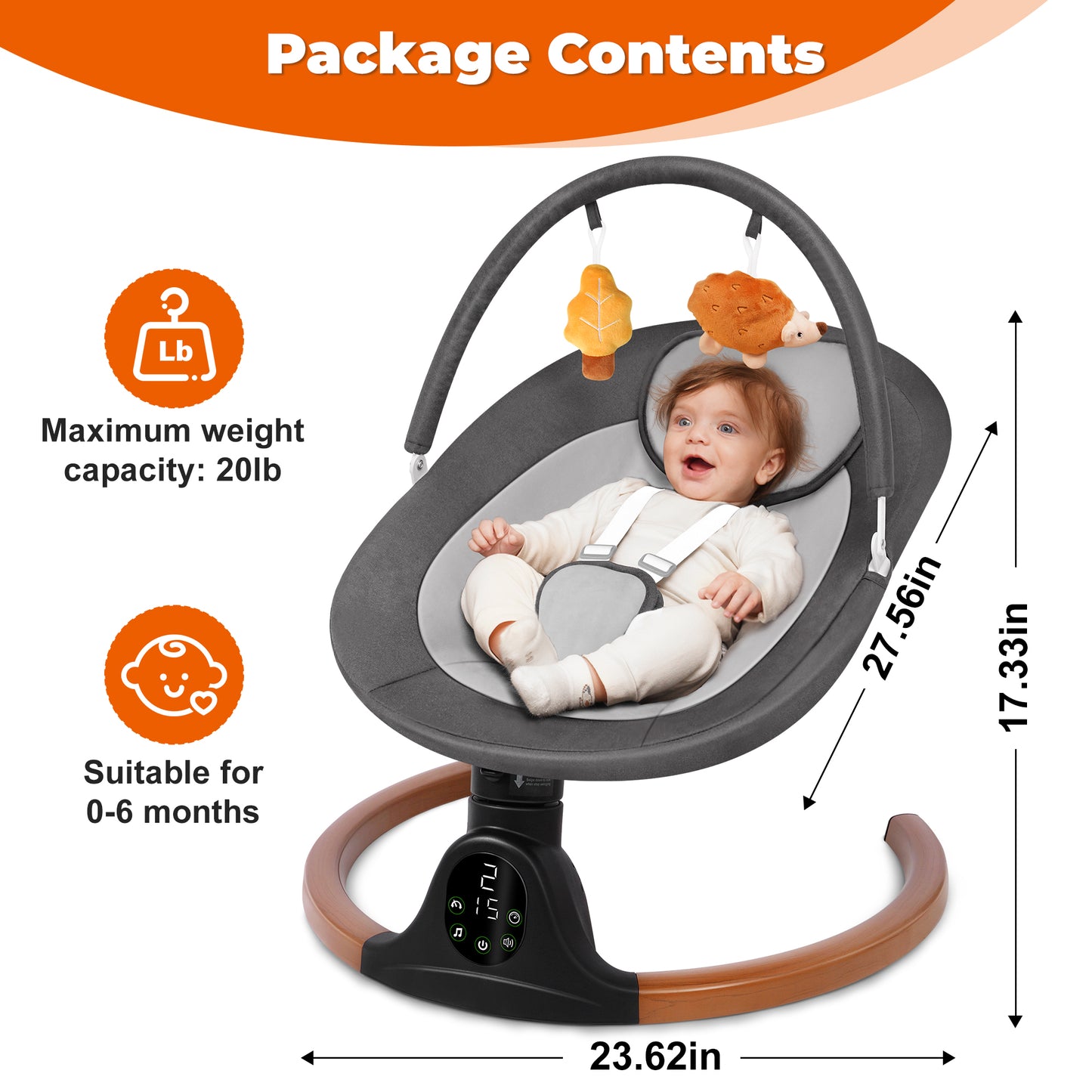 Babyeap Baby Swing for Infants, Electric Swing with 5 Sway Speed, 10 Lullabies, Black