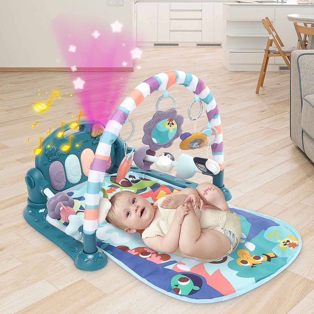 Babyeap Baby Gym Play Mat 3 in 1 Fitness Rack with Music and Lights Fun Piano Baby Activity Center