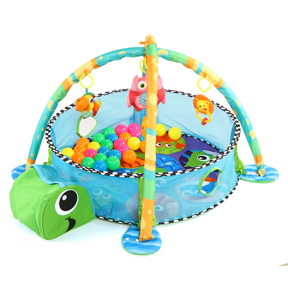Babyeap 3 in 1 Baby Gym Play Mat Baby Activity with Ocean Ball,Green Turtle