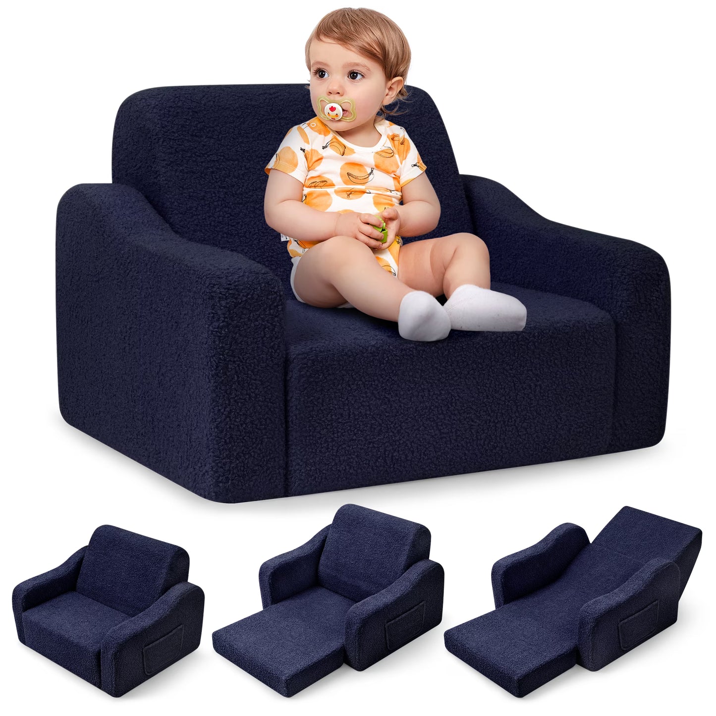 Babyeap 3-in-1 Kids Sofa,Toddler Sofa Bed Fold Out,Comfy Kids Couch,Convertible Baby Chair for Girls and Boys,Dark Blue