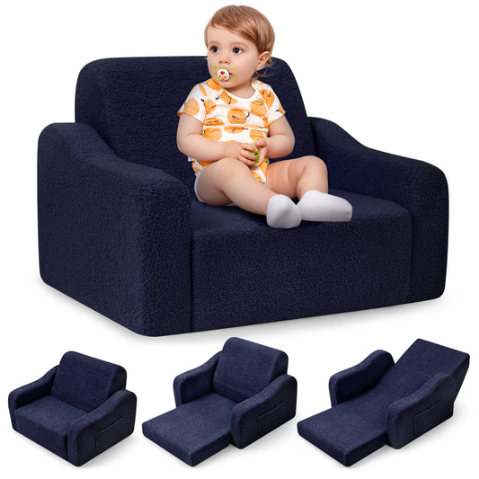 Babyeap 3-in-1 Kids Sofa,Toddler Sofa Bed Fold Out,Comfy Kids Couch,Convertible Baby Chair for Girls and Boys,Dark Blue