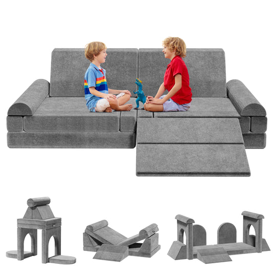 LOOKFLY Kids Couch Sofa,11PCS Modular Sectional Sofa,Convertible Customizable Kids Play Couch,Floor Sofa Toddler Couch for Playroom Bedroom,Gift for Kids,Gray