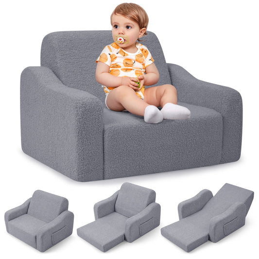 Babyeap 3-in-1 Kids Sofa,Toddler Sofa Bed Fold Out,Comfy Kids Couch,Convertible Baby Chair for Girls and Boys,Light Gray
