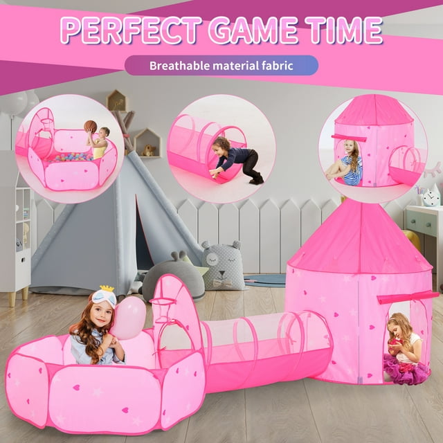 Yexmas Kids Ball Pit with Play Tent and Play Tunnel, Kids Pop Up Tent for Indoor Outdoor, Toys for Boys Girls Babies Toddlers Playhouse