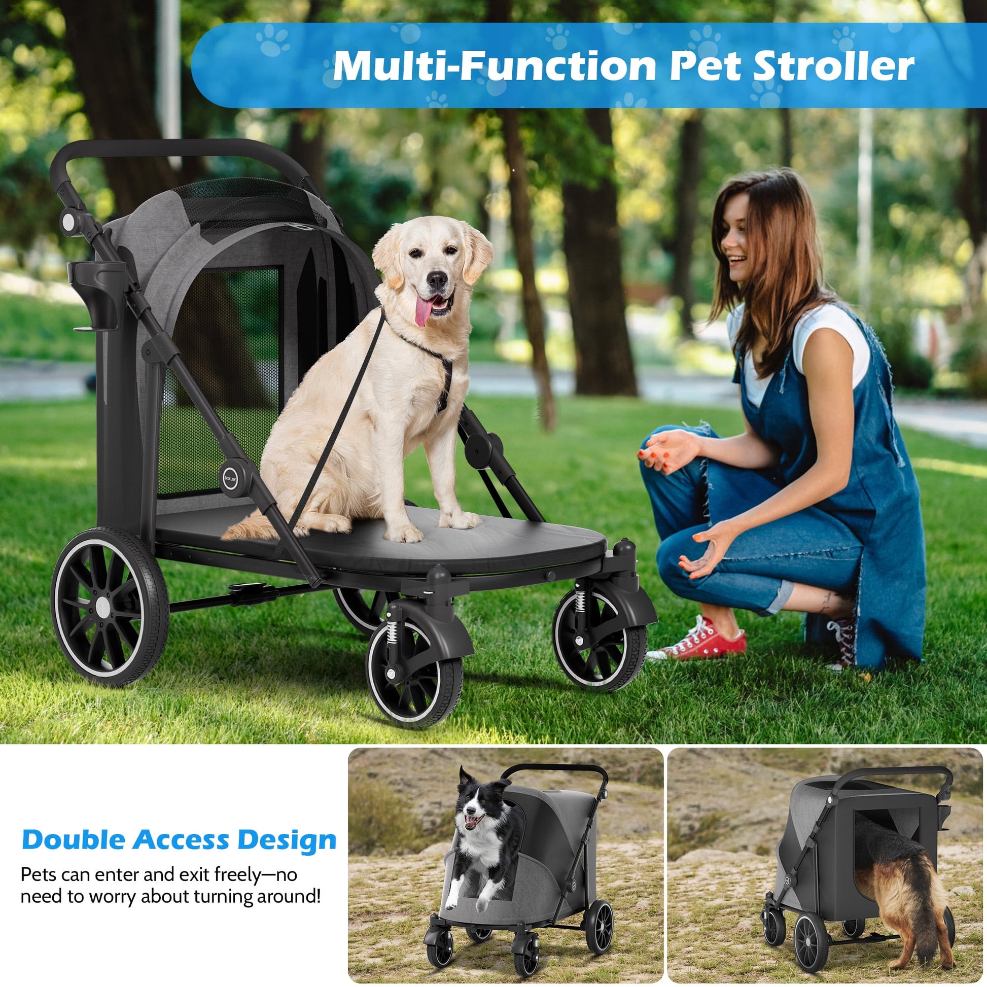zoosky dog stroller Zoolike Dog Stroller for Medium/Large Dogs One-Click Folding,Extra Lar – TEAYINGDE