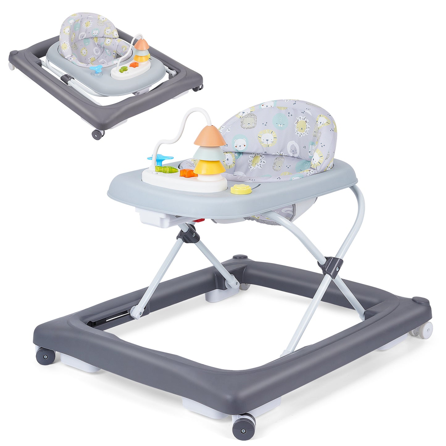 Babyeap Baby Walker,Foldable Baby Activity Walker with Wheels,Toddler Activity Centers,Removable Toys,Ages 6 Months +,Gray