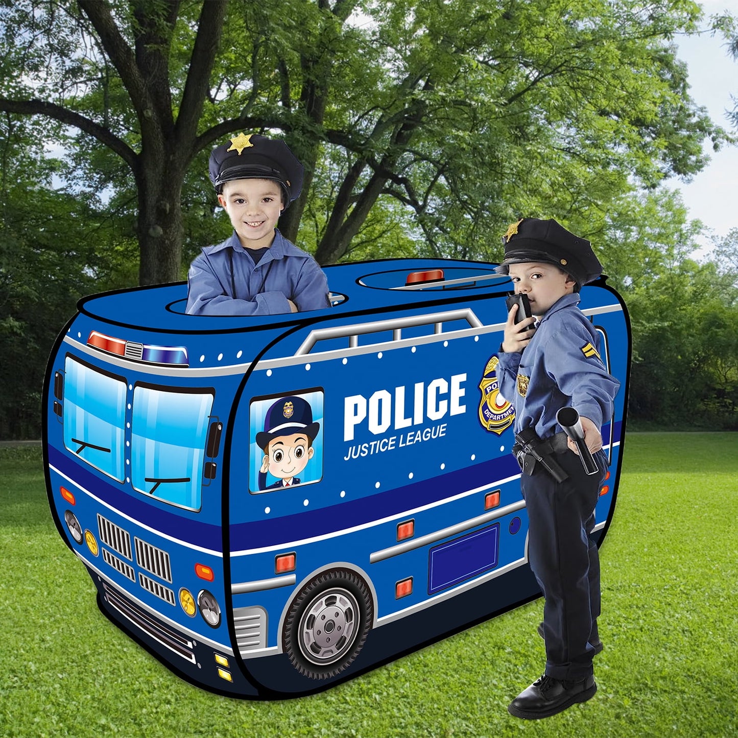 Yexmas Police car Pop Up Tent with Carrying Case, Playhouse Indoor and Outdoor Kids Play Tent for Boys and Girls Children 3+ Years Gift