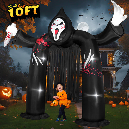 Yexmas 10FT Halloween Inflatable Archway Outdoor Decoration，Ghost Castle Inflatable Archway Blow Up with Spooky Face Scary and Build-in LED, Large Halloween Decor for Party Yard Garden Lawn