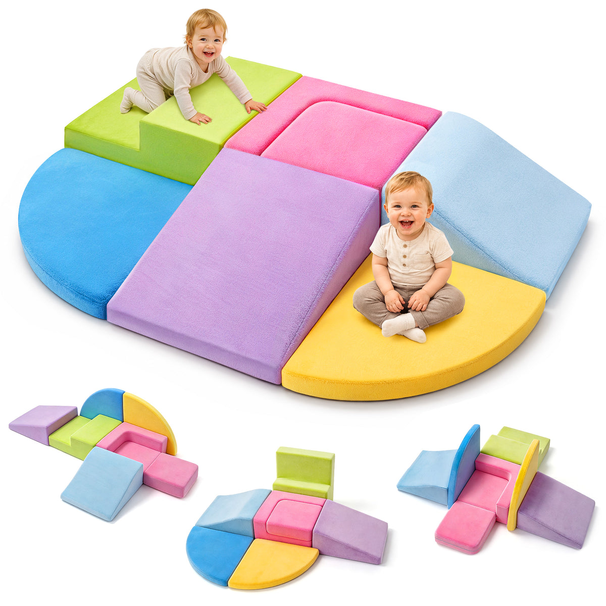 Yexmas 6-Piece Climbing Toys for Toddlers, Soft Foam Climbing Blocks, Indoor Toddler Soft Play Set for Crawling, Climbing&Sliding