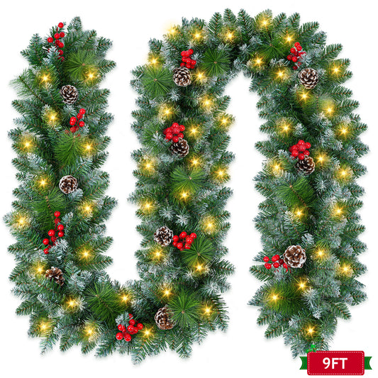 Yexmas 9ft Large Christmas Garland, Multi-Purpose Xmas Wreath with 90 LED Lights, Battery Operated