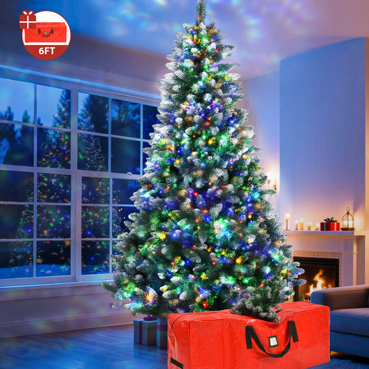 Yexmas 6ft Pre-Lit Green Christmas Tree, 11 Modes Colored LED Lights, Artificial Xmas Tree with Large Storage Bag