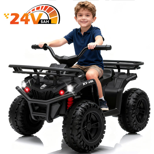 Yexmas 24V Kids ATV,Electric ATV for Kids 4 Wheelers Quad Car Toy, Ride On Toy Car As Gift for Kids,Black