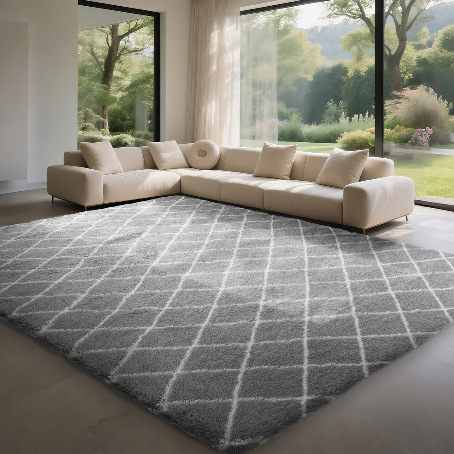 CozyDesg Shag Area Rugs,4'x6' Soft Fluffy Shaggy Carpet for Living Room,Large Rug for Bedroom Dining Room Home Decor Room Decor,Black & White