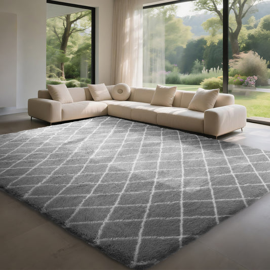 CozyDesg Shag Area Rugs,4'x6' Soft Fluffy Shaggy Carpet for Living Room,Large Rug for Bedroom Dining Room Home Decor Room Decor,Black & White