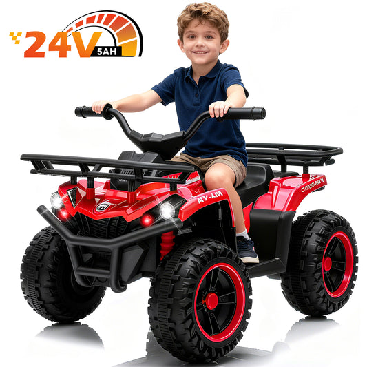Yexmas 24V Kids Ride On ATV, 4 Wheeler Electric Quad Toy Car, Battery Powered Ride On Vehicle for Kids, Red