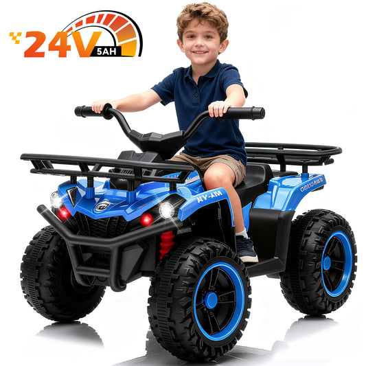 Yexmas 24V Kids ATV,Electric ATV for Kids 4 Wheelers Quad Car Toy, Ride On Toy Car As Gift for Kids,Blue