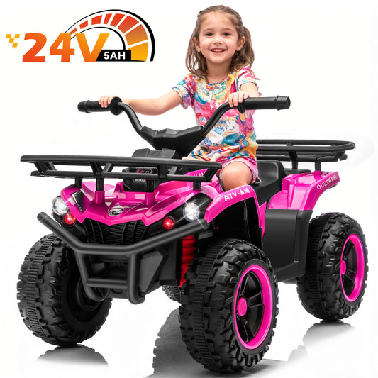 Yexmas 24V Kids ATV,Electric ATV for Kids 4 Wheelers Quad Car Toy, Ride On Toy Car As Gift for Kids,Pink