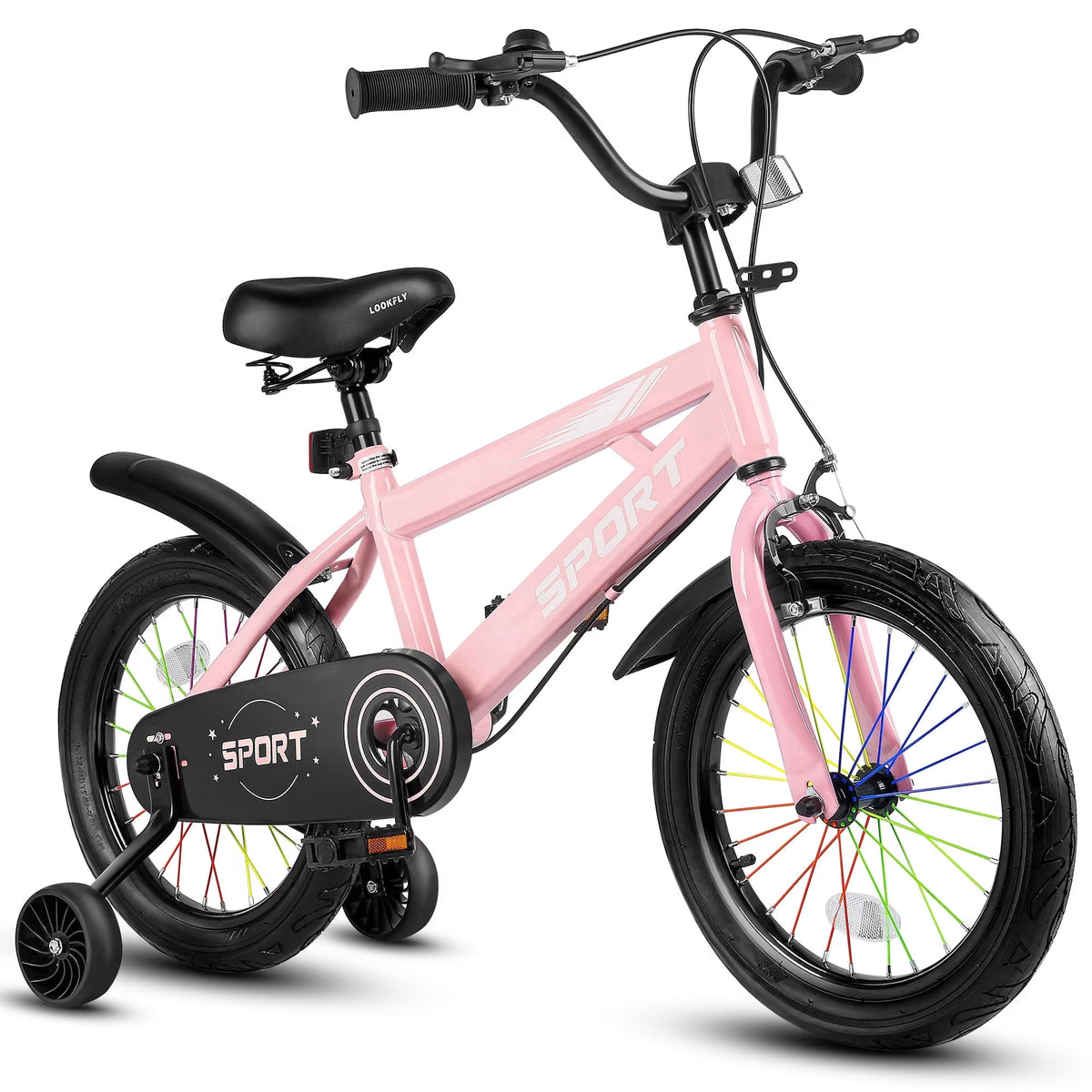 Lookfly 14" Kids Bike for Boys and Girls with Removable Training Wheels,Children's Cicycle,Pink
