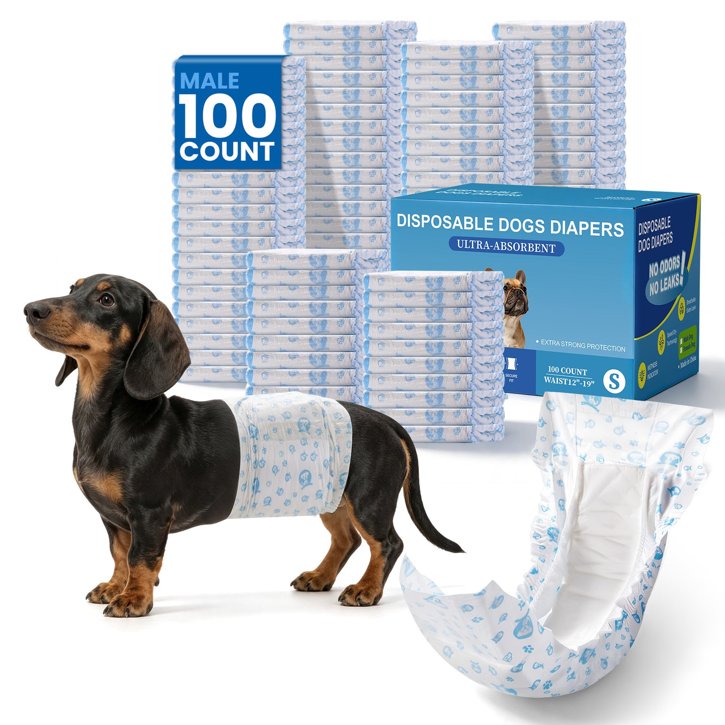 Zoolike Disposable Male Dog Diapers, Small Male Dog Wraps with Super-Absorbent,LeakProof&Wetness Indicator, 50 Count