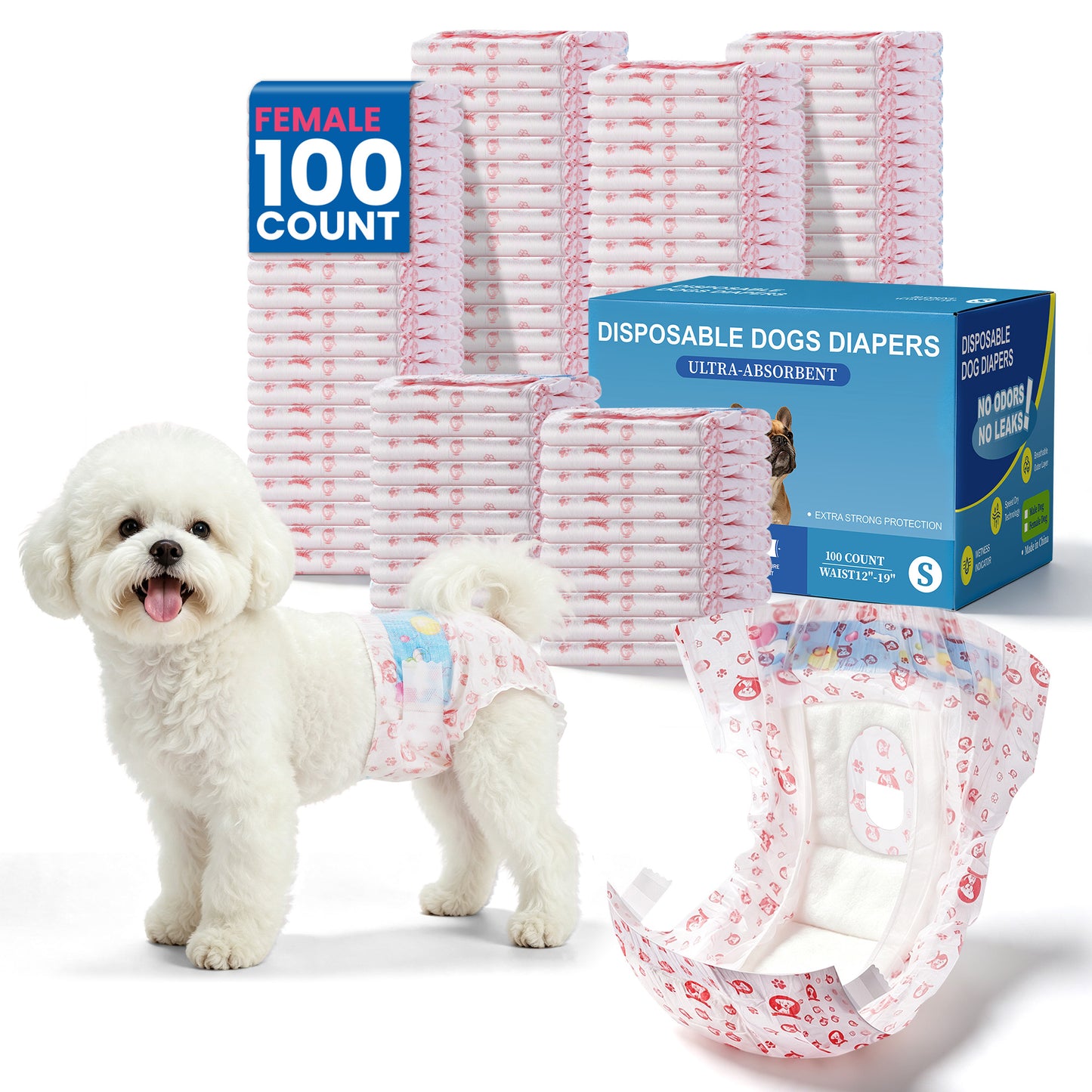 Zoolike Disposable Female Dog Diapers, Small Dog Diapers Female with Super-Absorbent, Leakproof&Breathable, 50 Count