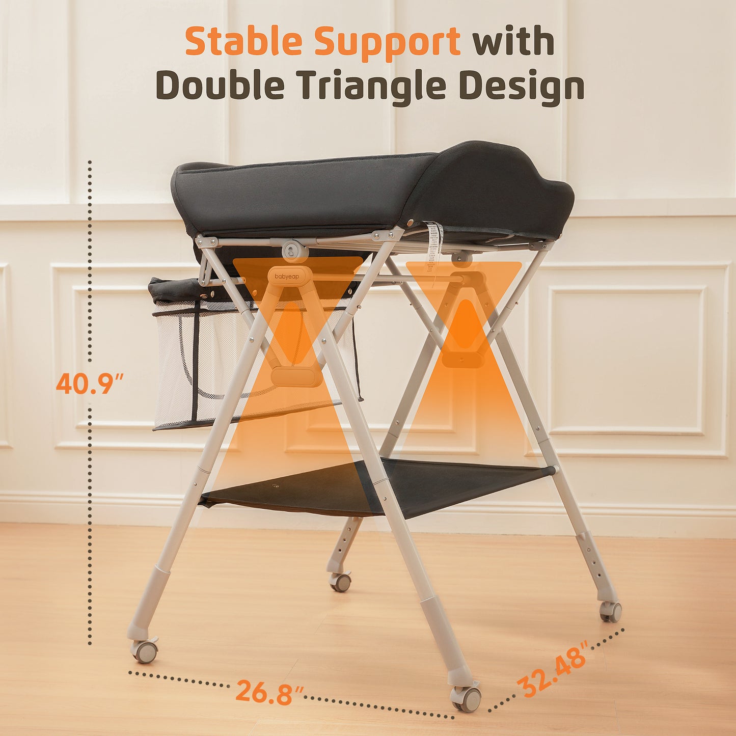 Babyeap Baby Changing Table with Wheels, Portable Foldable Diaper Changing Station with Adjustable Height & Waterproof Pad, Nursery Organizer Storage for Newborn & Infant