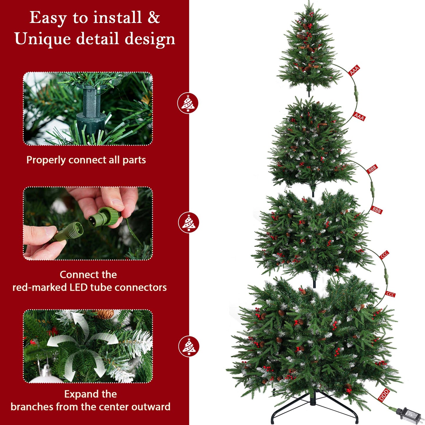 Yexmas 9ft Pre-Lit Artificial Christmas Trees,Green Xmas Tree with Large Christmas Tree Storage Bag,Pinecones, Berries, Realistic Artificial Christmas Trees for Home, Office, Party Decoration