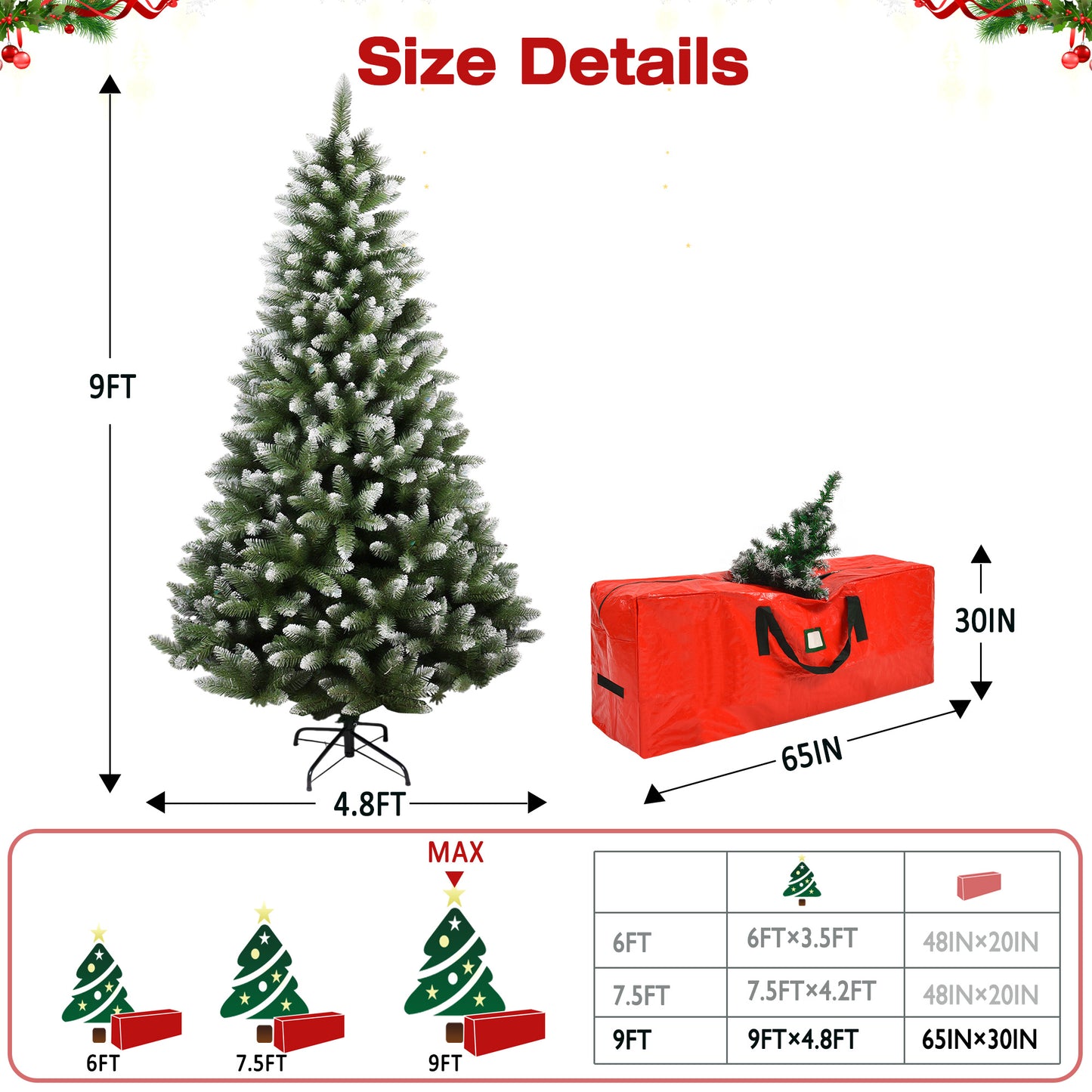 Yexmas 9ft Pre-Lit Green Christmas Tree, 11 Modes Colored LED Lights, Artificial Xmas Tree with Large Storage Bag