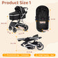 babyeap Baby Stroller,2 in 1 Lightweight Travel Stroller,Compact Foldable Stroller for Toddler with Reversible,Black