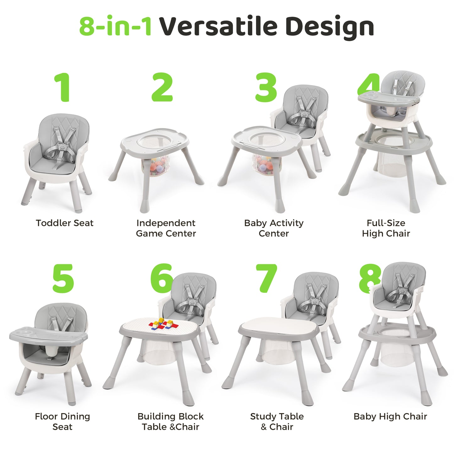 Babyeap Baby High Chair Convertible Highchair, Gray
