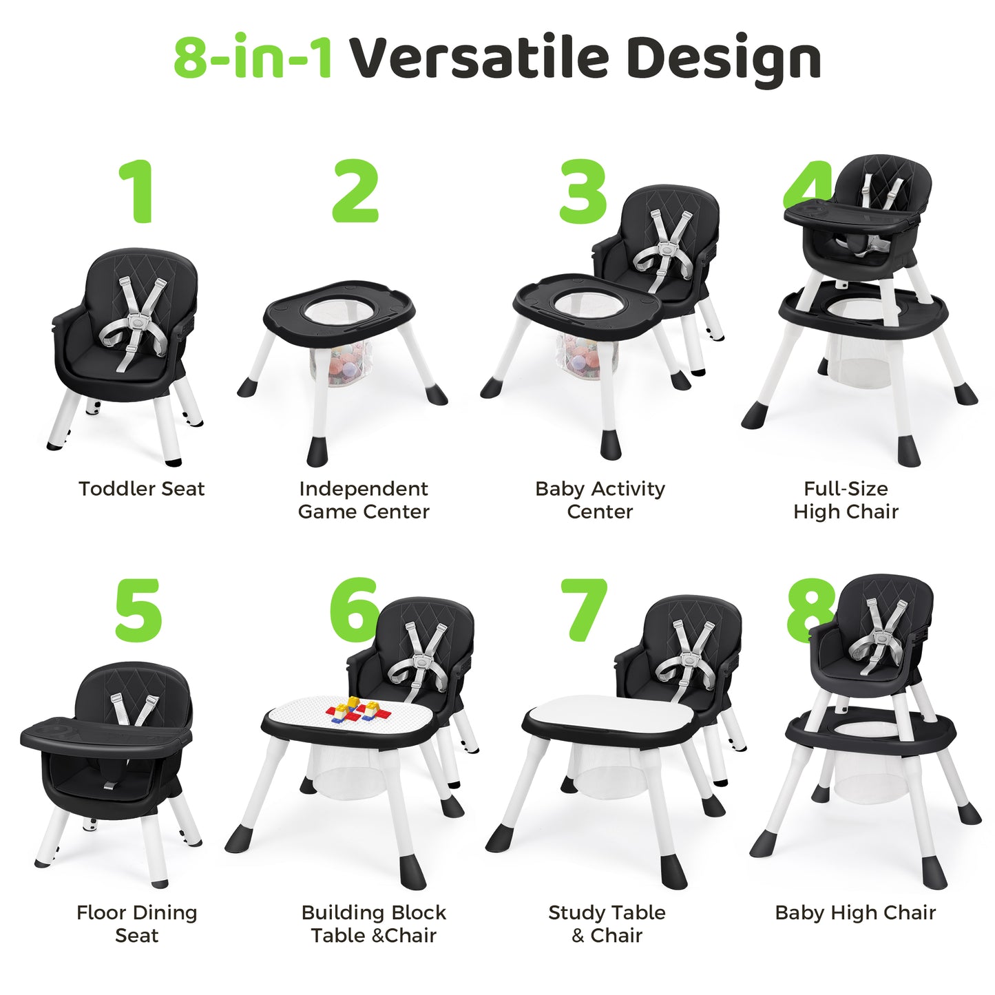 Babyeap Baby High Chair Convertible Highchair, Gray