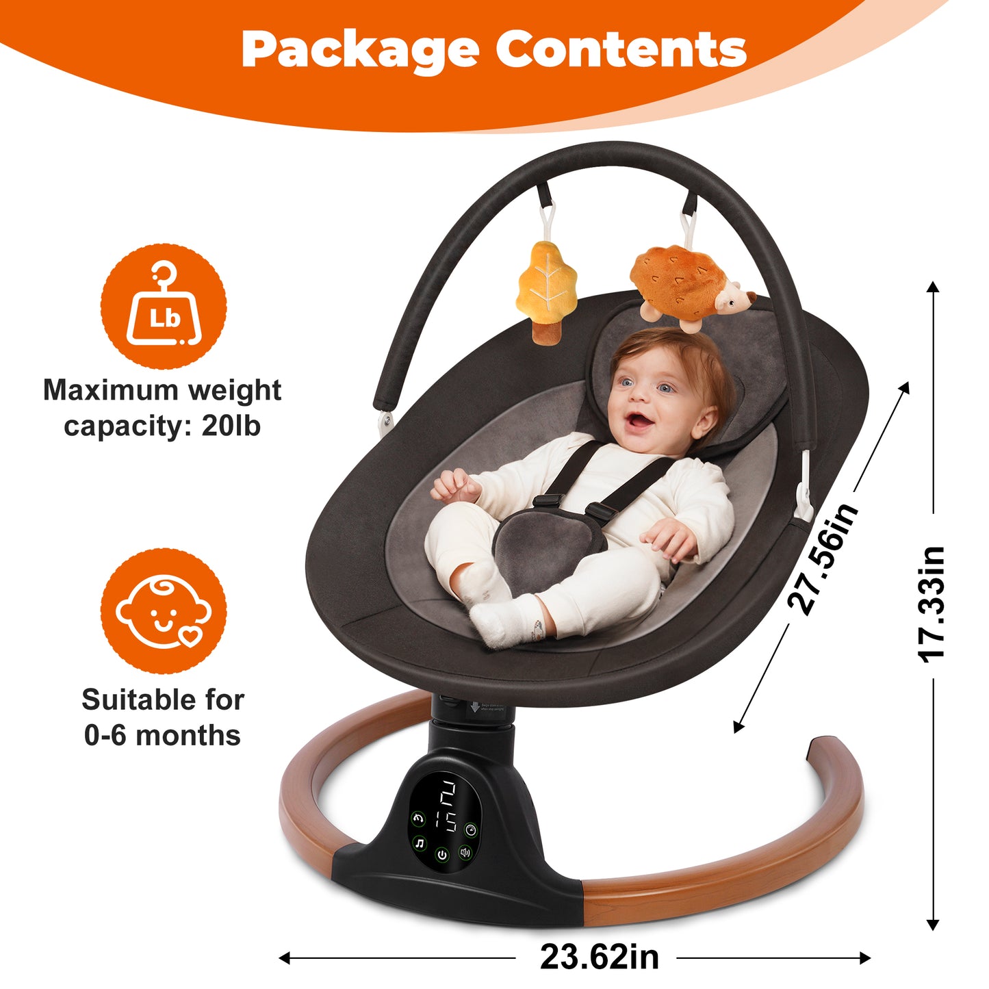 Babyeap Baby Swing for Infants, Electric Swing with 5 Sway Speed, 10 Lullabies, Black