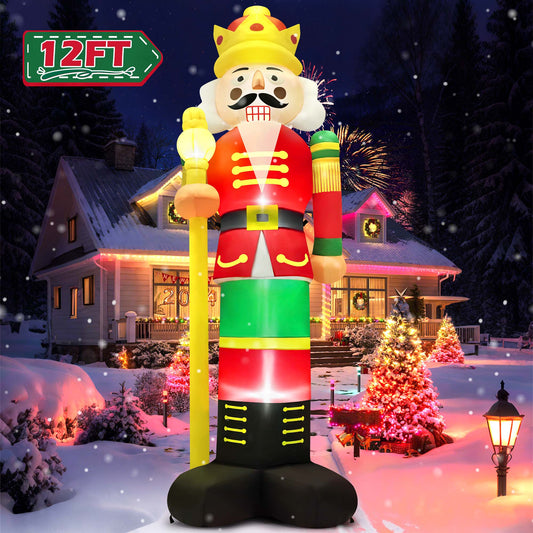 Yexmas 12FT Christmas Inflatable Nutcracker Soldier Blow Up Yard Decor with LED Light for Outdoor Christmas Party ,Garden and Lawn