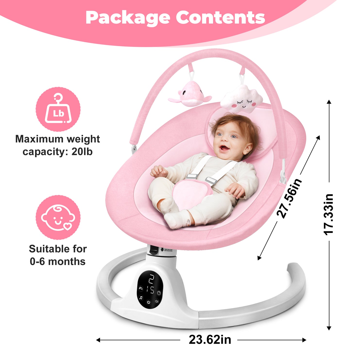 Babyeap Baby Swing for Infants, Electric Swing with 5 Sway Speed, 10 Lullabies, Black