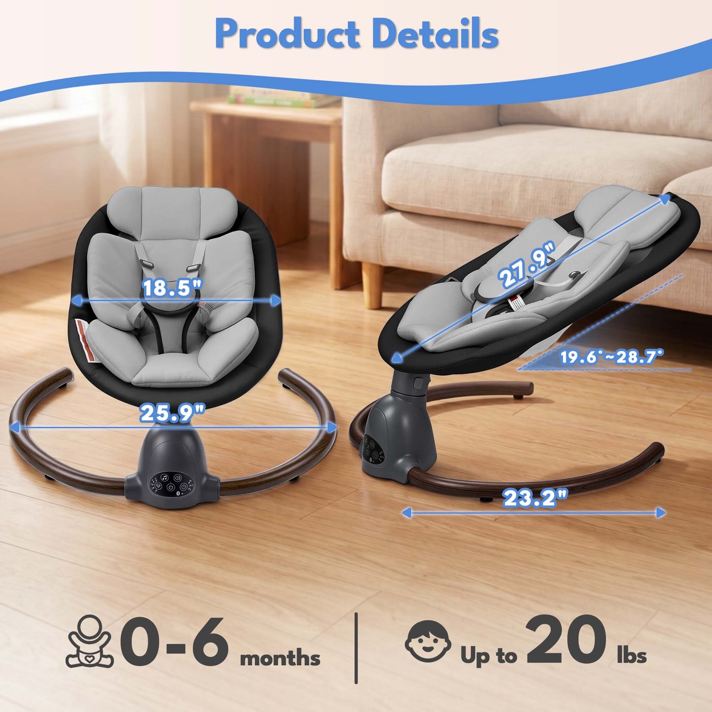 Babyeap Baby Swing for Infants, Electric Swing with Remote Control,5 Sway Speeds,Built-In Music,Pink