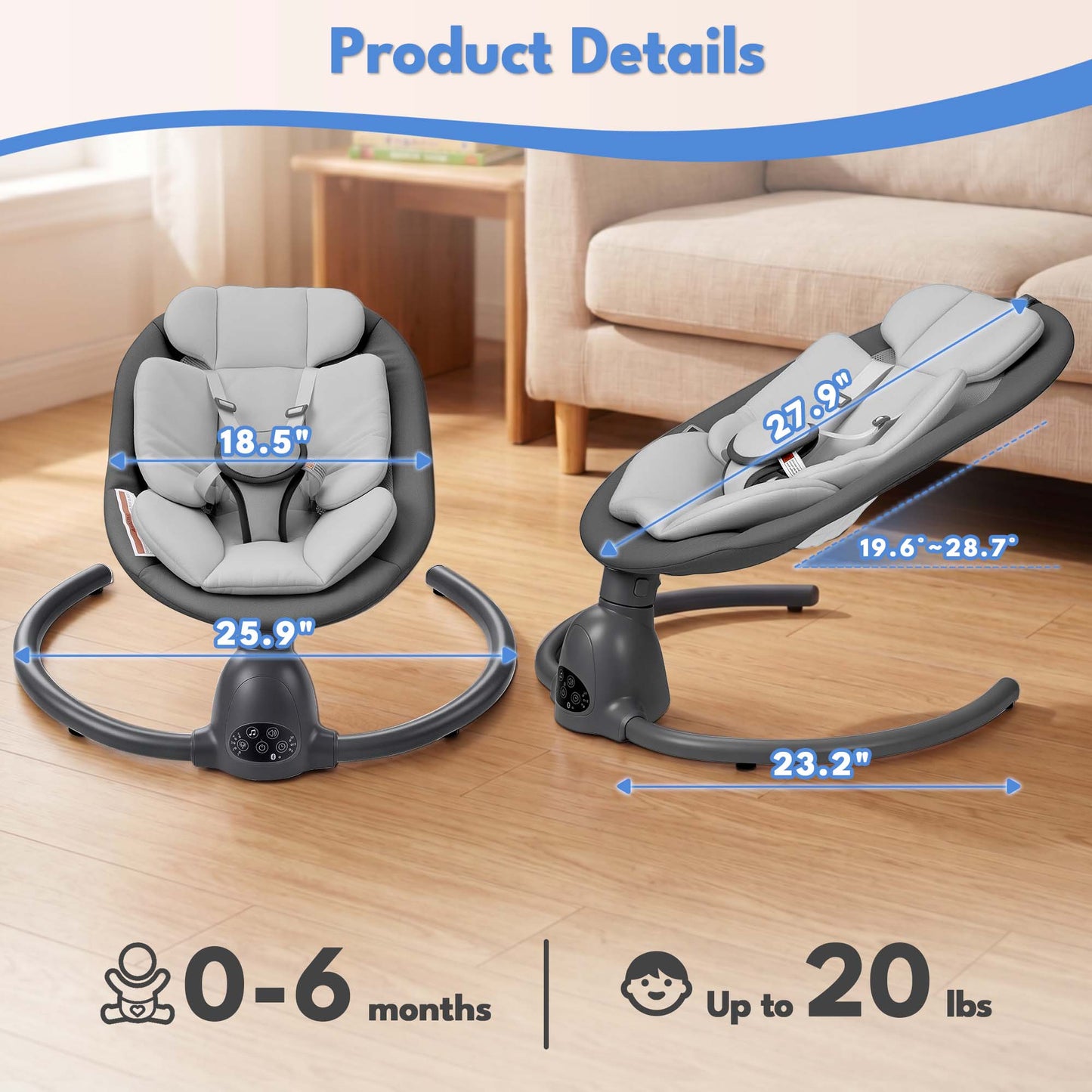 Babyeap Baby Swing for Infants, Electric Swing with Remote Control,5 Sway Speeds,Built-In Music,Pink