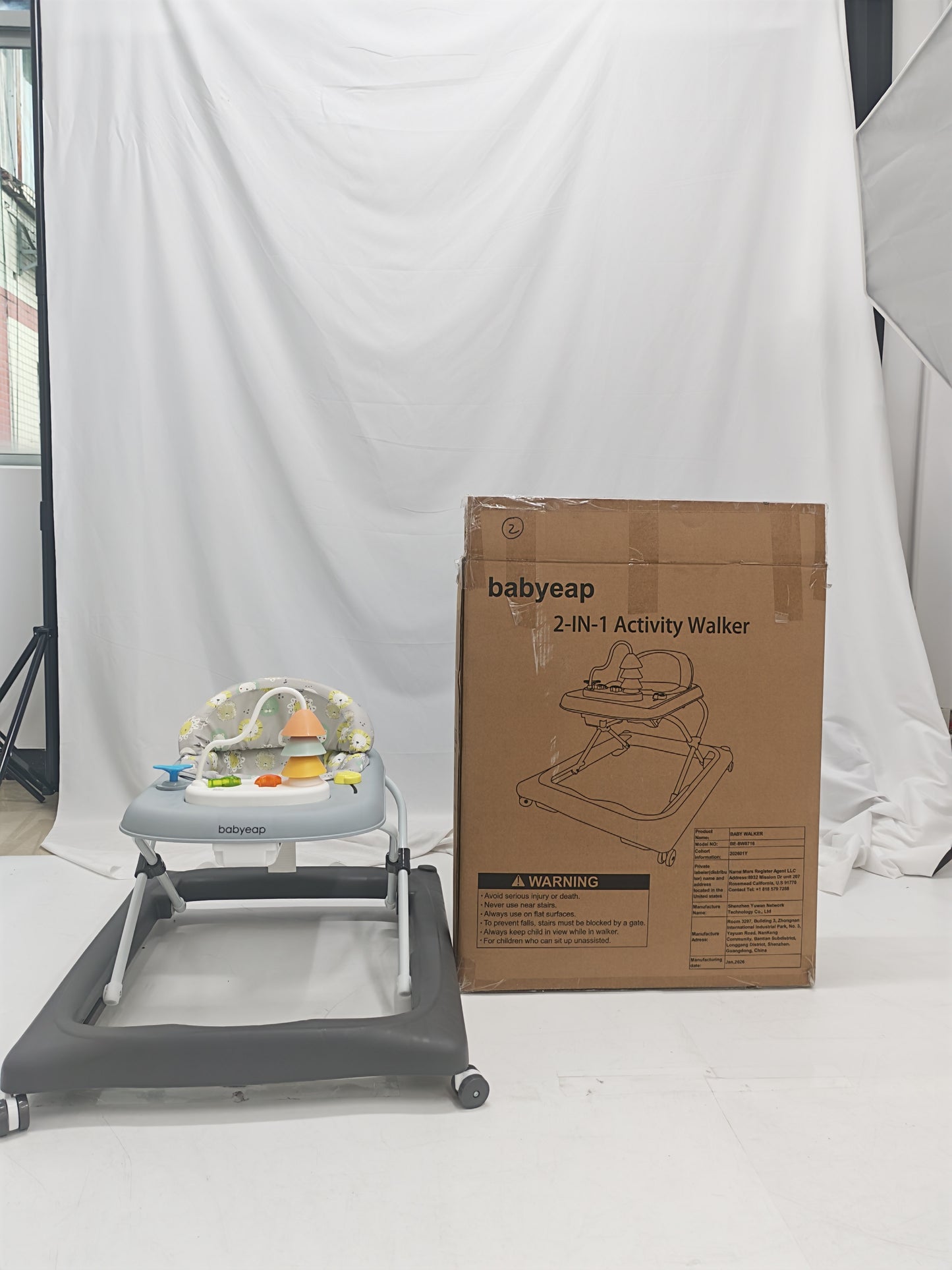 Babyeap Baby Walker,Foldable Baby Activity Walker with Wheels,Toddler Activity Centers,Removable Toys,Ages 6-15 Months,Gray