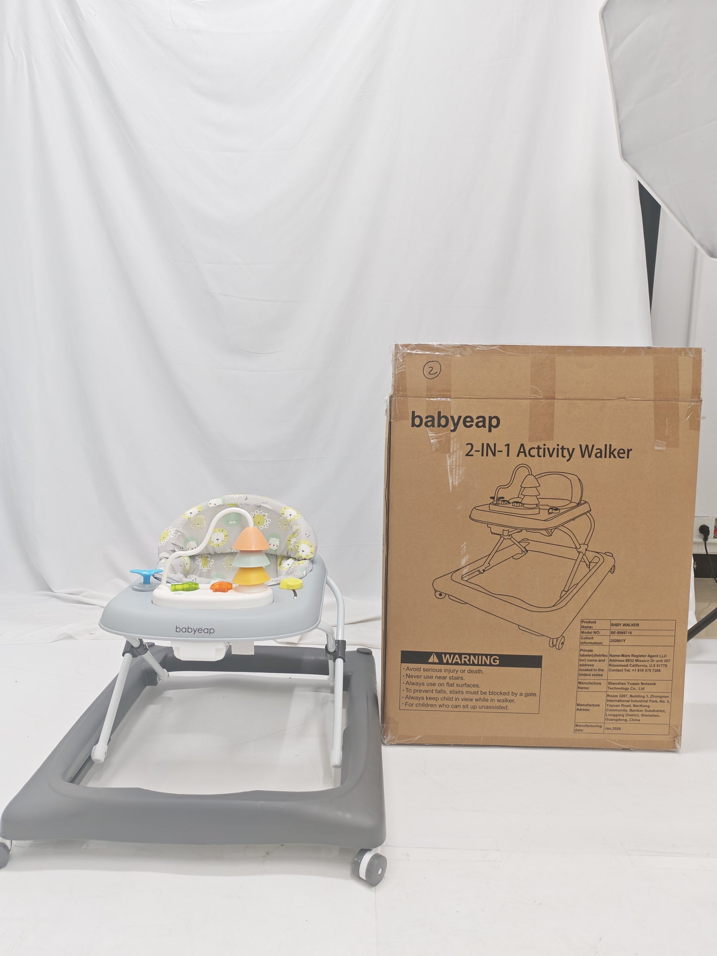 Babyeap Baby Walker,Foldable Baby Activity Walker with Wheels,Toddler Activity Centers,Removable Toys,Ages 6-15 Months,Gray