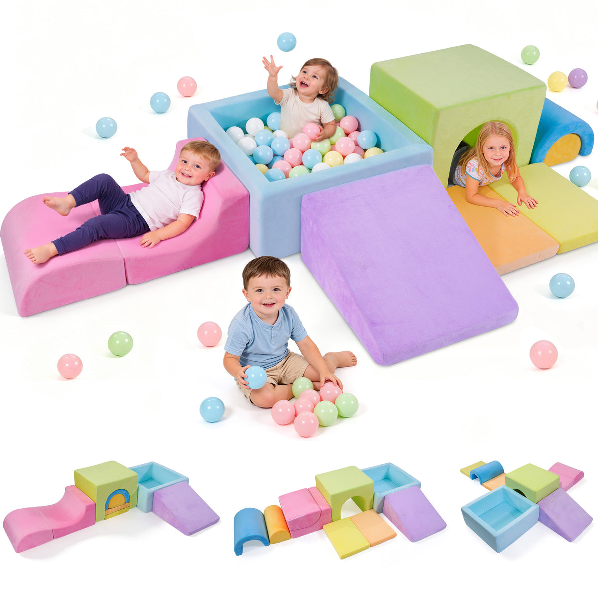 Yexmas 8-Piece Toddlers Climbing Toys, Soft Foam Climbing Blocks with Ball Pit, Kids Indoor Climbing Crawling Activity Soft Play Set