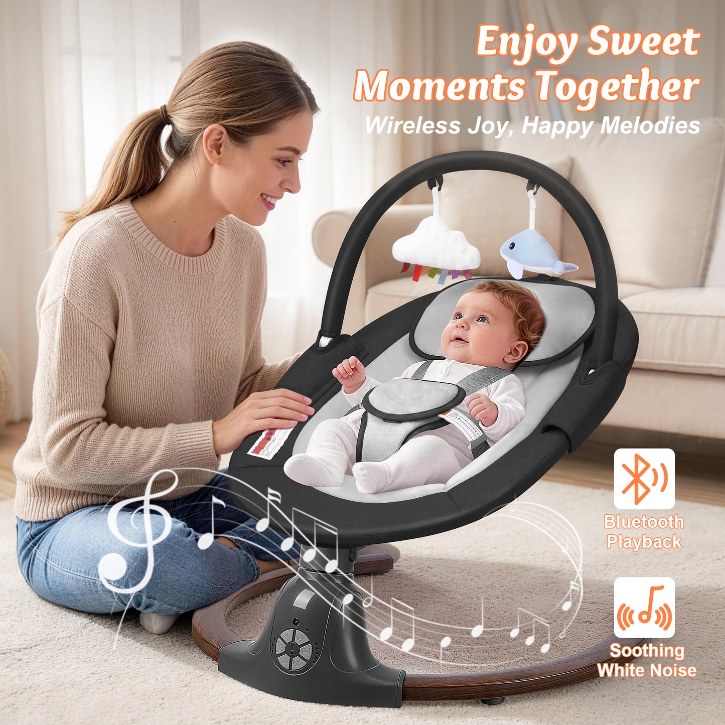 Babyeap Baby Swing for Infants,Electric Swing for Baby with Remote Control, 5 Speeds,Built-In Sounds,Pink