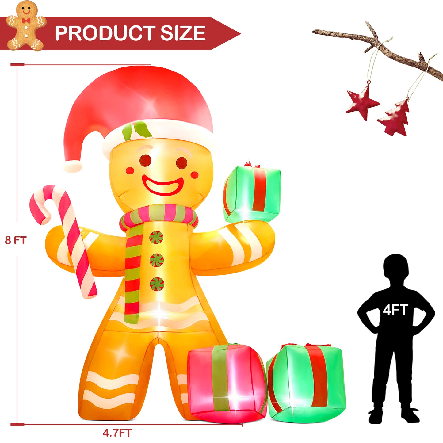 Yexmas 8 ft Christmas Inflatables Gingerbread Man Outdoor Decorations, Blow up Yard Christmas Decorations with Build-in LEDs for The Yard Lawn Garden