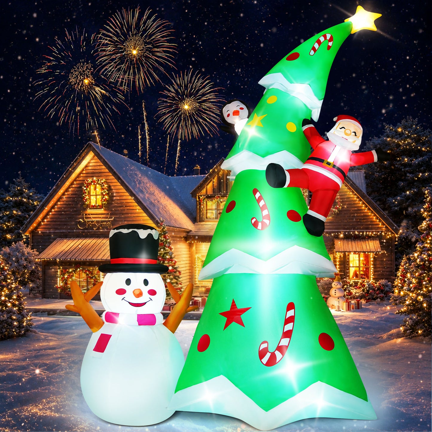 Yexmas 7.2FT Large Outdoor Inflatable Christmas Tree with Santa Claus and Snowman, Built-in LED Lights, Blow Up Xmas Decoration for Yard, Garden, Lawn, Holiday Party