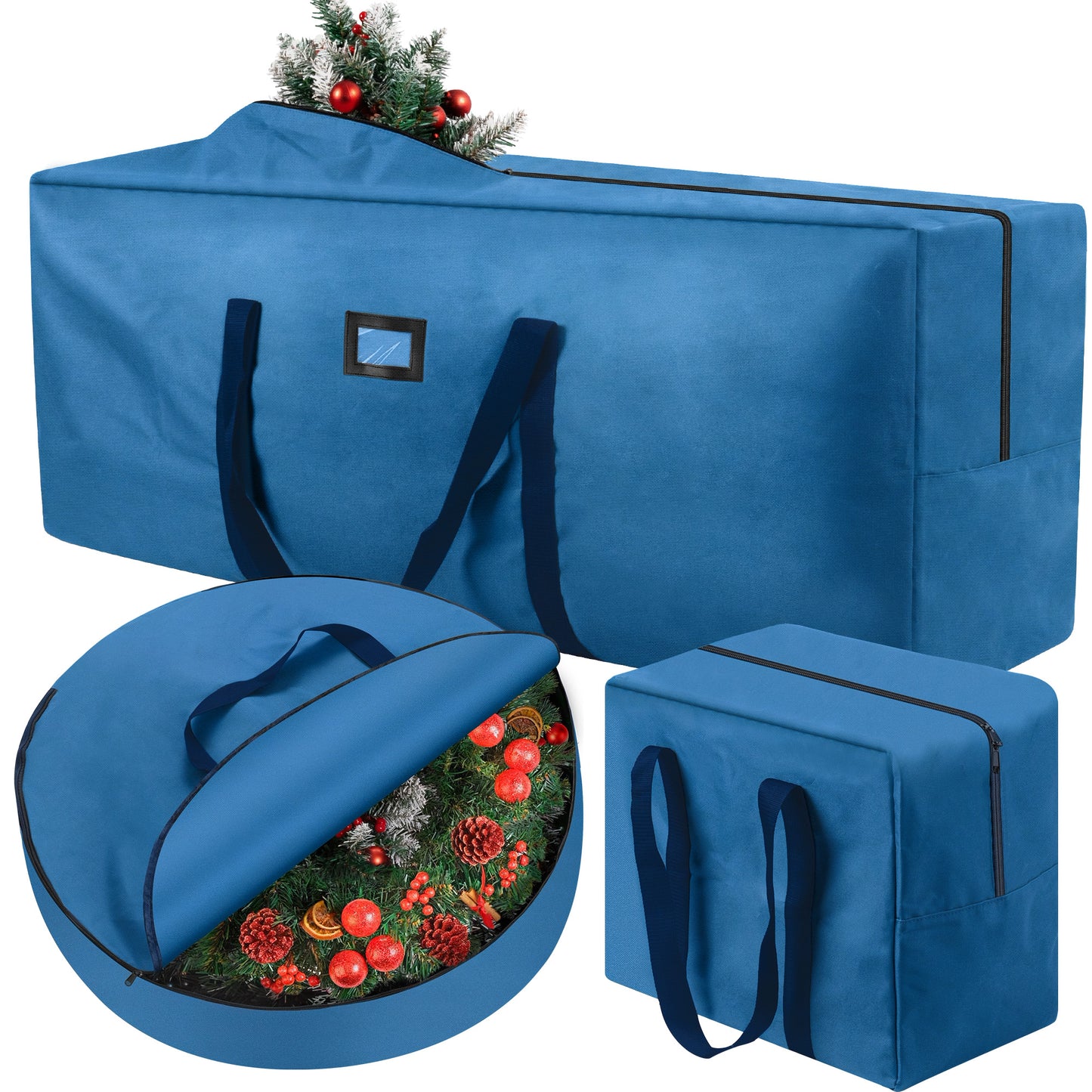 Yexmas 3 Pack Large Christmas Tree Storage Bag,Fits up to 7.5 ft Artificial Trees,Christmas Wreath Garland Storage Bag,Christmas Ornament Storage Box,Reinforced Handles & zipper,Red