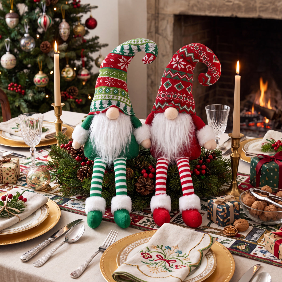 Yexmas 2pcs Gnomes Plush Christmas Decorations, Handmade Santa Gnome Doll, Stuffed Figurine Xmas Ornaments for Home Indoor Tabletop Fireplace Party Holiday Decor